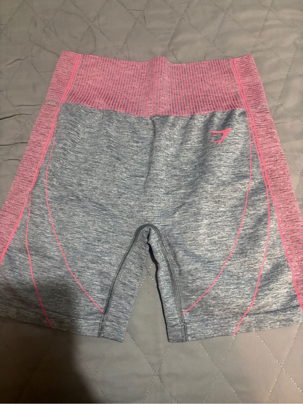 Gymshark Gray and Pink High-Waist Seamless Bike Shorts